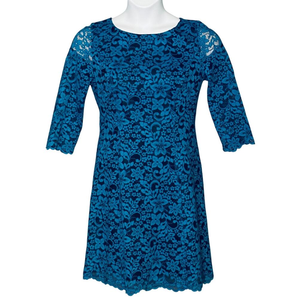 Shoshanna Size 10 Lace Cocktail Dress Sheath Teal Blue Knee Length Prom Wedding